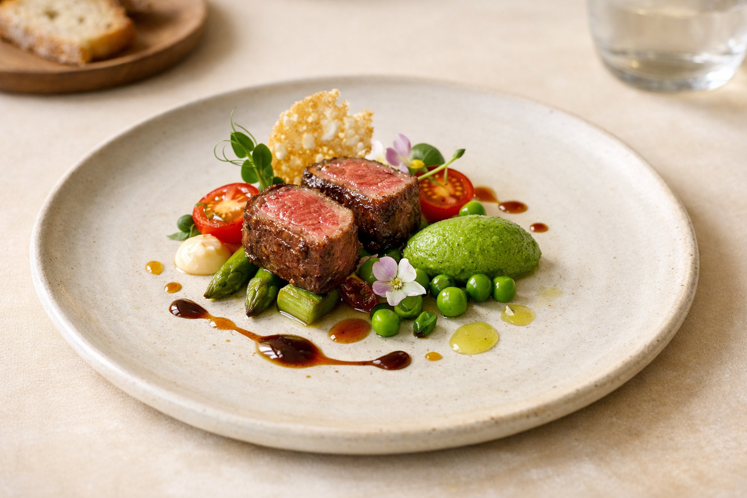 Elegant plated tasting menu dish